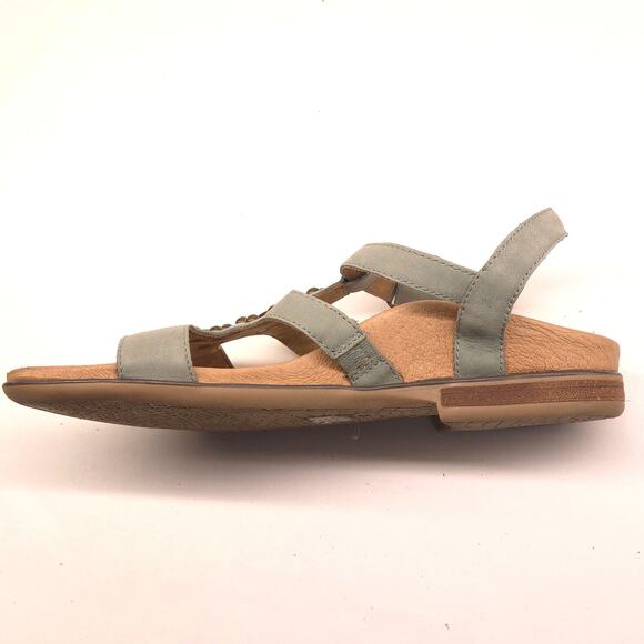 Aetrex Sage Green Leather T-Strap Flat Sandal, Sunburst Dark Brass Trim-Size 8.5 - Picture 5 of 12